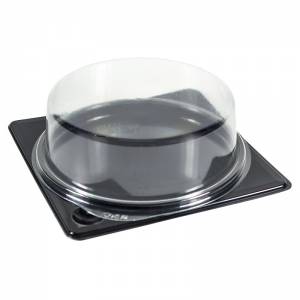 envase negro para tartas pequeñas redondas con tapadera transparente de PS