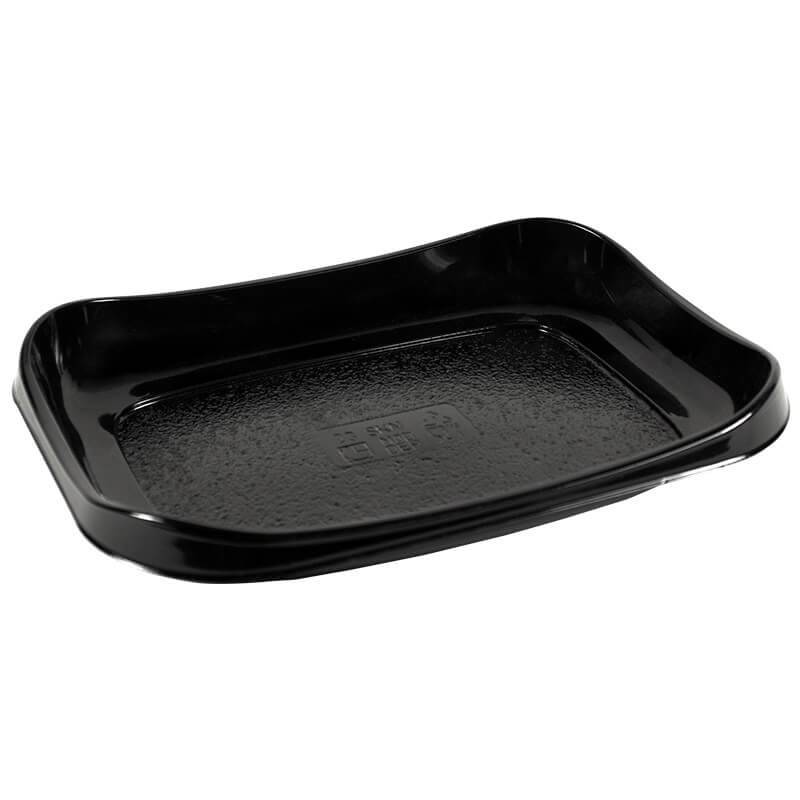 bandeja de plástico negra rectangular de pet para presentación de alimentos fríos de 18x13,5 cm