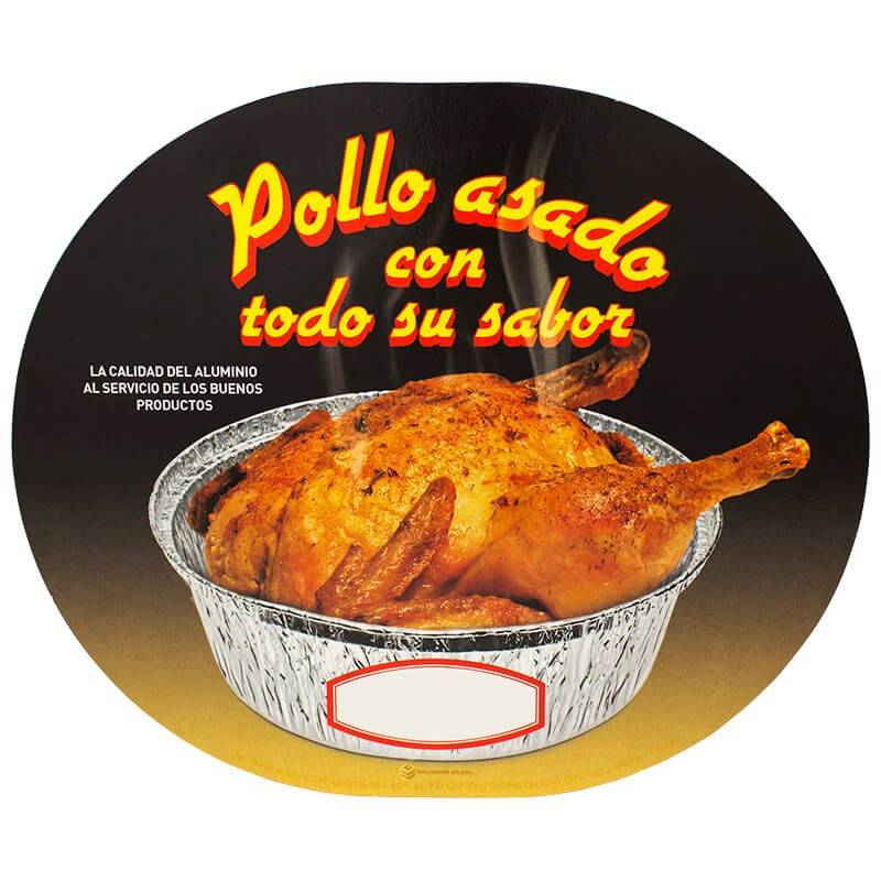 tapadera ovalada de cartón para envase de pollo asado