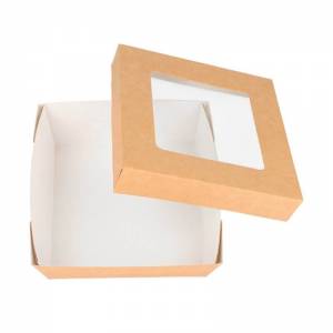 Caja de cartón abierta con tapadera ventana de 12x12x5cm con capacidad para 500cc