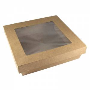 caja de cartón rectangular de 16x14x5cm con tapadera independiente con ventana