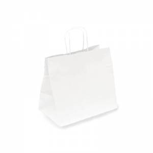 bolsa de papel blanca con asa rizada 26+17x24