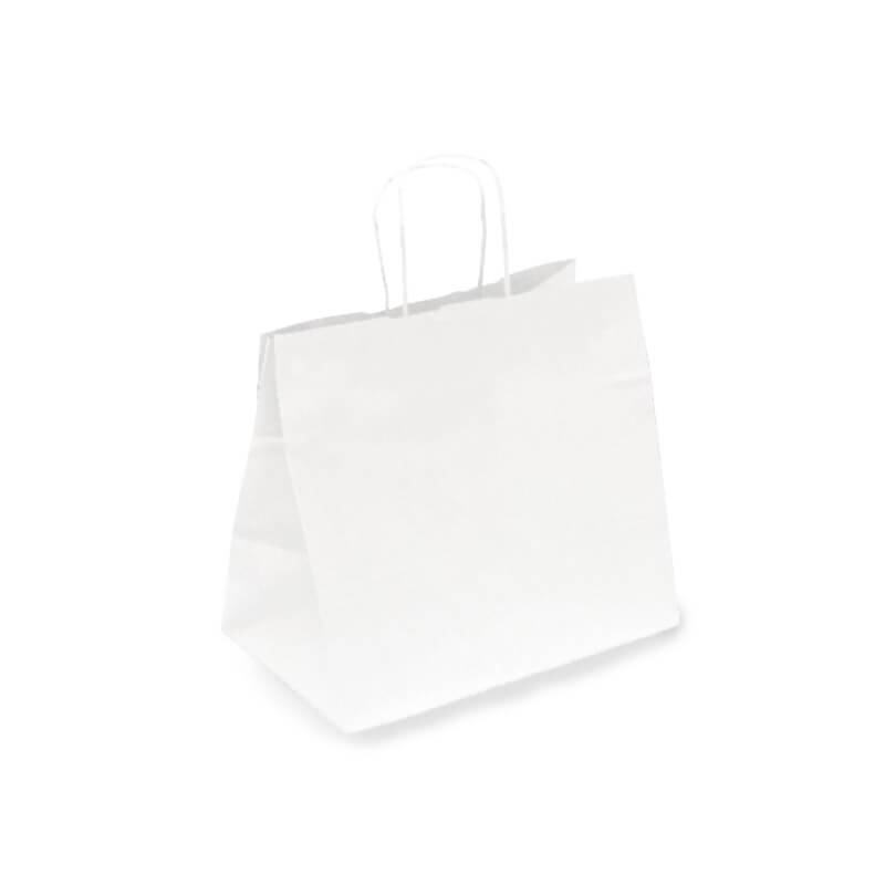 bolsa de papel blanca con asa rizada 26+17x24