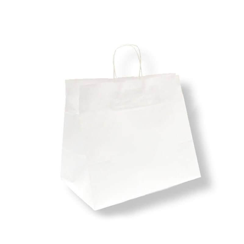 bolsa de papel blanco con asa rizada 32+21x28,5