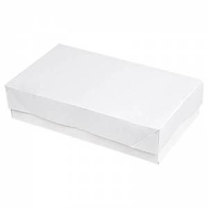 caja con base desplegable y tapadera independiente para presentación de pastelería en blanco