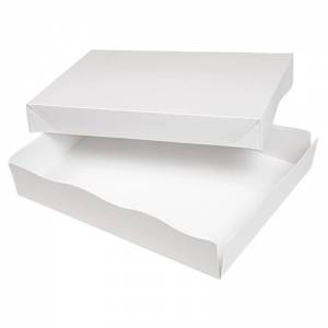 caja con base desplegable para pastelería en blanco de 23x17x4,5cm