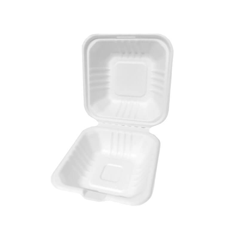 caja para hamburguesa compostable de fibra de caña de azúcar